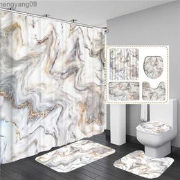 Shower Curtains Abstract Marble Shower Curtains Waterproof Fabric Bathroom Set 3d Bath Curtain Anti-skid Rug Lid Cover Mat Home Decor R230822