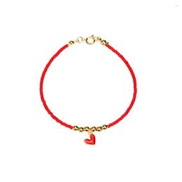 Link Bracelets 4MM Gold Plated Copper Beads Fashion Glass Seed Bracelet Resin Heart Pendant For Lovers Couple Bangle Friendship Jewellery