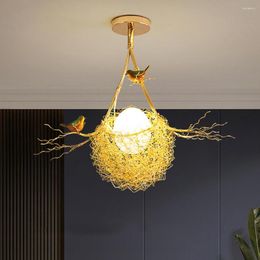 Chandeliers Modern Cottagecore Gold Bird'S Nest Led For Living Room Bar Dining Table Loft Decoration Hanging Lighting Fixtures