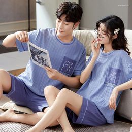 Women's Sleepwear Can Be Worn Outside Summer Couple Cotton Pajamas Short-sleeved Shorts Men And Women Large Size Cartoon Thin Suit Home