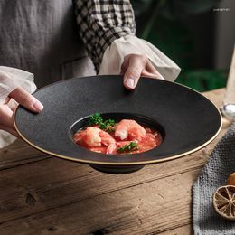 Plates European Breakfast Western Plate Simple Black Pasta Household Dish Ceramic Soup Straw Hat Dishes Dinner