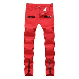 2018 New Skinny Biker Jeans Men Motorcycle Stretch Cargo Denim Jeans with Zippers Pleated Slim Jean Men's Plus Size 40 42 Pan311o