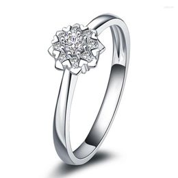 Cluster Rings Natural Real Diamond Round 0.15 3.5mm With Small Size Engagement 14k White Gold For Women
