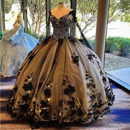 Black Princess Quinceanera Dresses Ball Gown 2023 Lace Appliques Sweet 16 Dress Vestidos De 15 Anos Prom