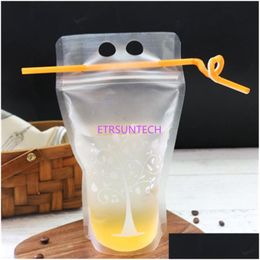 Storage Bags 450 Ml 7 Style Plastic Drink Packaging Bag Pouch For Beverage Juice Milk Coffee With Handle And Holes St Lx0608 Drop Deli Dhbv1