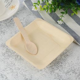 Disposable Dinnerware 48pcs Biodegradable Wooden Dinner Utensils Salad Dessert Plates Spoons Forks Knives Party Supplies