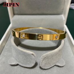 Bangle Fashion Zircon And Cross Nut Nail Bracelets Bangles For Women Trendy Jewellery Stainless Steel Screw Pulseiras 230821