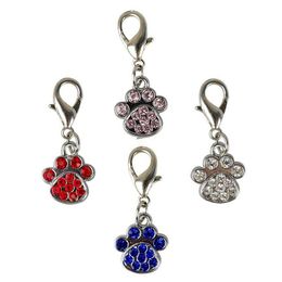 Dog Collars Leashes Fashion Paw Tags Pet Pendant Collar Rhinestone Cute Charms With Hooks Decoration Accessories Za5428 Drop Deliver Dhsqo