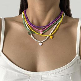 Choker KMVEXO Seed Beads Necklace Handmade Multicolor Sweet Heart Pendants Girls Collar For Women Summer Jewerly