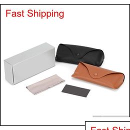 Sunglasses Cases Wholesale Waterproof Box For Sun Glasses Case Black Brown Soft Retro Leather Cleaning Cloth Eyewear Drop Delivery F Otiqr