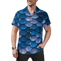 Men's Casual Shirts Metallic Colorful Loose Shirt Vacation Blue Scales Print Hawaiian Graphic Short Sleeve Novelty Oversize Blouses