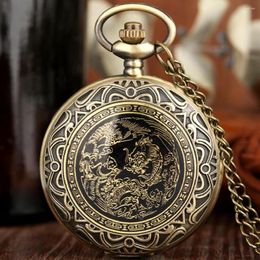 Pocket Watches Punk Vintage Dragon Phoenix Enamel Patch Design Quartz Watch Arabic Numerals White Dial Retro Pendant Necklace Timepiece