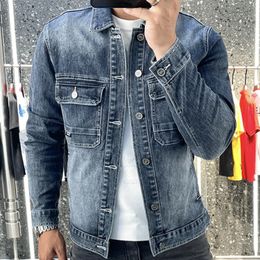 Men's Jackets Fall Simple Solid Color Jacket For Men Retro Trend Lapel Denim Ripped Button Jean Outfit Coat Streetwear 230822