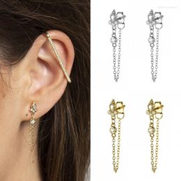 Stud Earrings Geometry Chain For Women's Silver Colour Fashion Crystal Piercing Tragus Ear Party Jewellery Gifts Wholesale KBE488