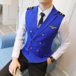 Men's Vests Male Slim Short Style Double-breasted Vest Work Clothes Epaulette Coat Men/women Nightclub Fashion Waistcoat Uniform