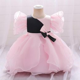 Girl Dresses Cap Sleeves Pink Flowers Girls Dress 1st Year Birthday Party Baby Baptism For Princess Christmas Infants Vestidos