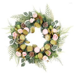 Decorative Flowers Christmas Wreath White Border Rose PVC Ball Home Front Door Decoration Pendant Party Wall