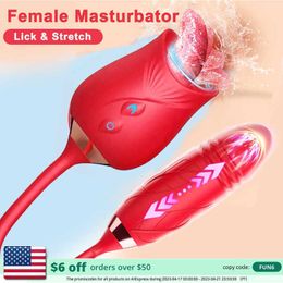 Massager Rose Dildo Thrusting Vibrator for Women Clitoris Stimulator Tongue Licking Stretching Adults Goods Vagina Balls Female