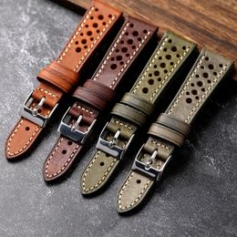 Watch Bands Handcrafted Pueblo Italian Cowhide Leather Strap Ventilated Design 18 20 21 22MM Green Brown Grey Mens UltraThin Bracelet 230821