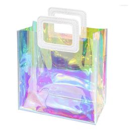 Storage Bags Holo-graphic Tote Bag Waterproof Small Gift Clear Reusable PVC BagIridescent Christmas Handle Accessories