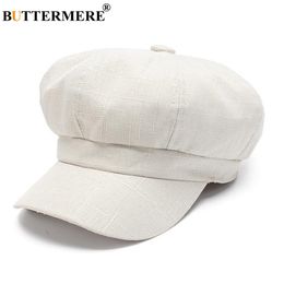 Berets BUTTERMERE Linen sboy Cap Women White French Painter Hat Ladies Spring Summer Beret Female Octagonal Baker Boy 230821