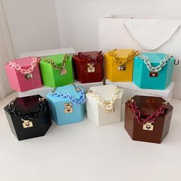 Evening Bags Fashion Acrylic Chains PVC Handbags Women Luxury Designer Small Shoulder Crossbody Purses Mujer 2023 Summer Jelly Box Tote