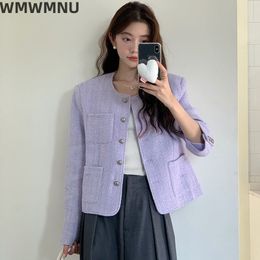 Women's Jackets Wool Blend Women Tweed Short Jacket Spring Elegant Woollen Slim Coat Korean Trend Vintage Chaquetas Sweet Streetwear Jaquetas 230822