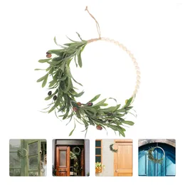 Decorative Flowers Artificial Garland Wall Hanging Fresh Style Wreath Wooden Bead Ornament Home Beads Decor