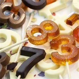 Baking Moulds Numbers Lollipop Mould DIY Bakeware Silicone 3D Handmade Sucker Sticks Lolly Candy Chocolate With Stick Shape 0-9