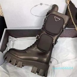 With Box P Parda Prad Shoe Monolith white Leather Nylon pouch Ankle Combat Boots platform Wedges laceup round Toe block heels Flat booties chunky luxury designer 31DN