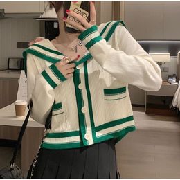 Women's Jackets Autumn and Winter White Wool Knit Cardigan Fashion AllMatching Sailor Collar Girls' Sweater Coat 230821