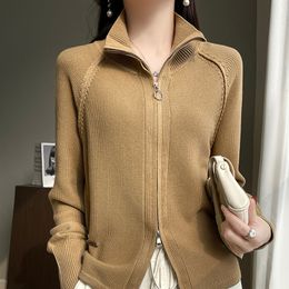 Women's Knits Tees Wool Cardigan Sweater Women Turtleneck Long Sleeve Top Korean Style In Outerwears Mujer Knit Zipper Designer Spring Clothe 230821