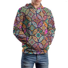 Men's Hoodies Floral Mandala Loose Vintage Print Casual Pullover Hoodie Man Long-Sleeve Trendy Printed Hooded Sweatshirts Plus Size