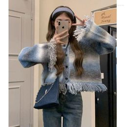 Women's Sweaters Korejepo Mixed Color Knitted Cardigan Korean Fashion Lazy Style Round Neck Top 2023 Loose Fitting Age Reducing Short