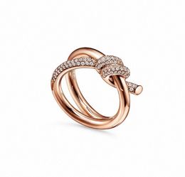 designer ring ladies rope knot ring luxury with diamonds fashion rings for women classic Jewellery 18K gold plated rose wedding wholesale L17Q#