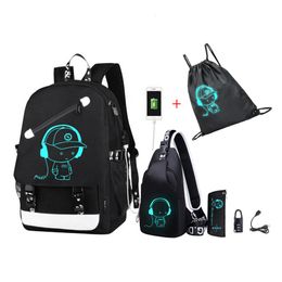 Backpacks Anime Cartoon Luminous Anti-theft kids School Backpack with USB Charging Port Fashion College School Bags Boys Bookbag mochila 230821
