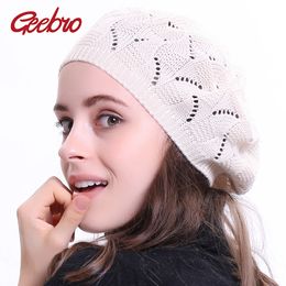 Berets Geebro Womens Plain Color Knit Beret Hat Ladies French Artist Beanie Hats Spring Casual Thin Acrylic for Women 230822