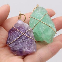 Pendant Necklaces Natural Amethyst Prehnite Stone Winding Copper Wire Irregular Crafts Jewellery Making DIY Necklace Accessories Gift30x50mm