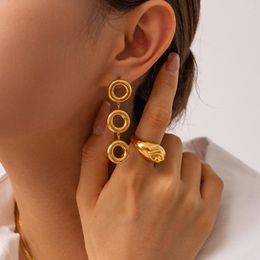 Dangle Earrings Minar Non Tarnish 18K Gold PVD Plated Stainless Steel Hollow Out Metallic Three Round Circle Long For Women Lady