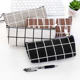 Learning Toys Canvas Geometric Pencil Case School Simple Striped Grid Solid Colour Cute Kawaii Pencil Bag Pouch Office Students Kids Supplies