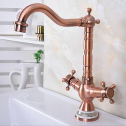 Kitchen Faucets Antique Red Copper Dual Handle Single Hole Basin Faucet Deck Mount Swivel Bathroom Sink Cold And Mixer Tap 2nf619