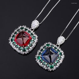 Chains Elegant Lab Created Emerald 14 14mm Sugar Tower Ruby Sapphire Pendant Necklace For Women Vintage Jewellery Anniversary Gift