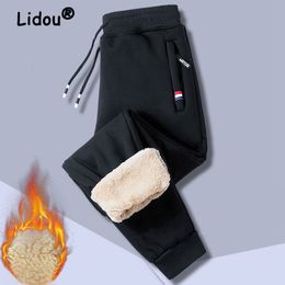 Men's Pants Fall Winter Men Fashion Lamb Wool Thick Warm Joggers Sport Pants Casual Black Gray Zipper Pockets Trousers Sweatpants Pantalones 230822