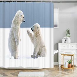 Shower Curtains Cute Polar Bear Shower Curtain 3D Printing Animal Waterproof Bathroom Curtain Fabric Home Decoration Bath Screen R230822