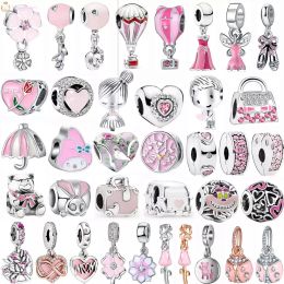 925 Sterling Silver Dangle Charm 1Pcs New Pink Rabbit Ladybug Umbrella Bag Pendant Suitable Beads Bead For pandora charms sterling silver beads