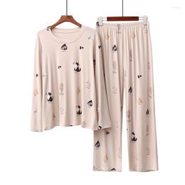 Women's Sleepwear Print Cartoon Pyjamas Suit 2pcs Women Nightwear Cute Shirt&Pants Sleep Set Modal Summer Casual Lingerie Nightgown