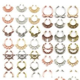 Nose Rings Studs 10Pcs Mixed Crystal Fake Ring Septum Indian Alloy Sier And Rose Gold Clip On N0065 Ppxoz Drop Delivery Jewelry Bod Otcrq