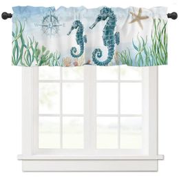 Curtain Marine Animal Hippocampus Seaweed Compass Short Curtains Kitchen Cafe Wine Cabinet Door Window Small Home Decor Drapes