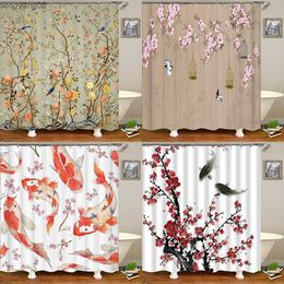 Shower Curtains Chinese Style Flower Bird Shower Curtains Waterproof Bathroom Curtain 3d Printed Fabric With Decoration Shower Curtain R230829