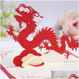 Greeting Cards 100Mmx150Mm 3D Chinese Dragon Best Wishes Happy Christmas Card New Year Diy Gift Za4986 Drop Delivery Home Garden Festi Dh5Me